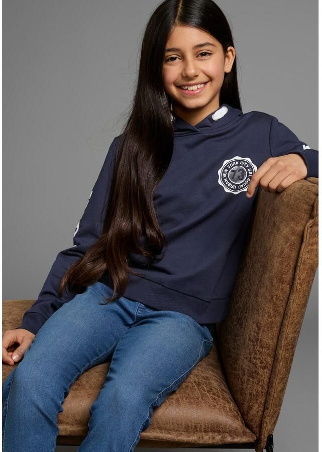 KIDSWORLD Hoodie Shirt met mouwprint Lange mouwen met stijlvolle print met capuchon van katoen