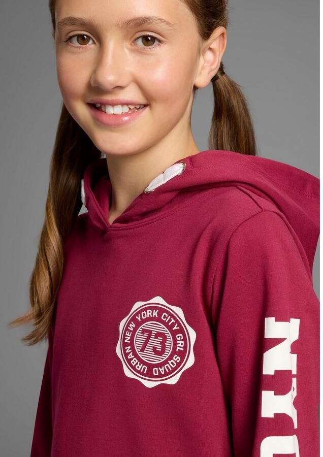 KIDSWORLD Hoodie Shirt met mouwprint Lange mouwen met stijlvolle print met capuchon van katoen