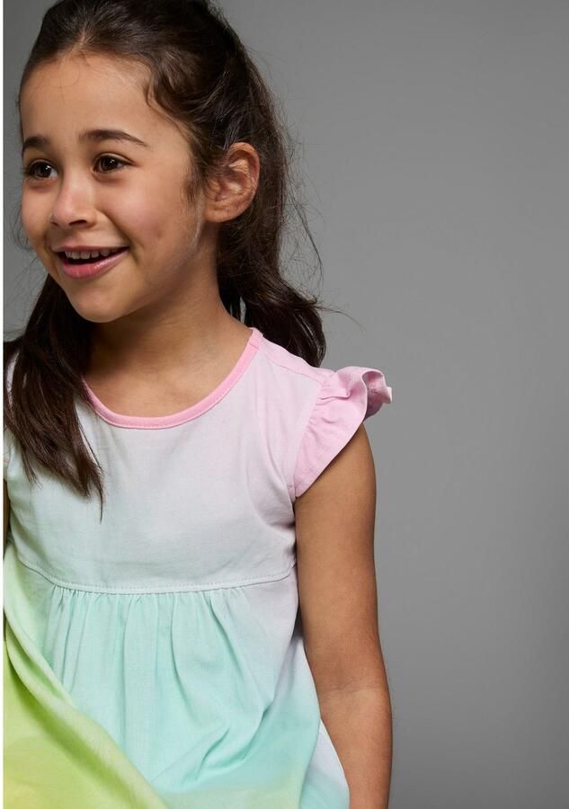 KIDSWORLD Jerseyjurk In de kleuren van de regenboog knielange wijd uitlopende snit van katoen - Foto 4