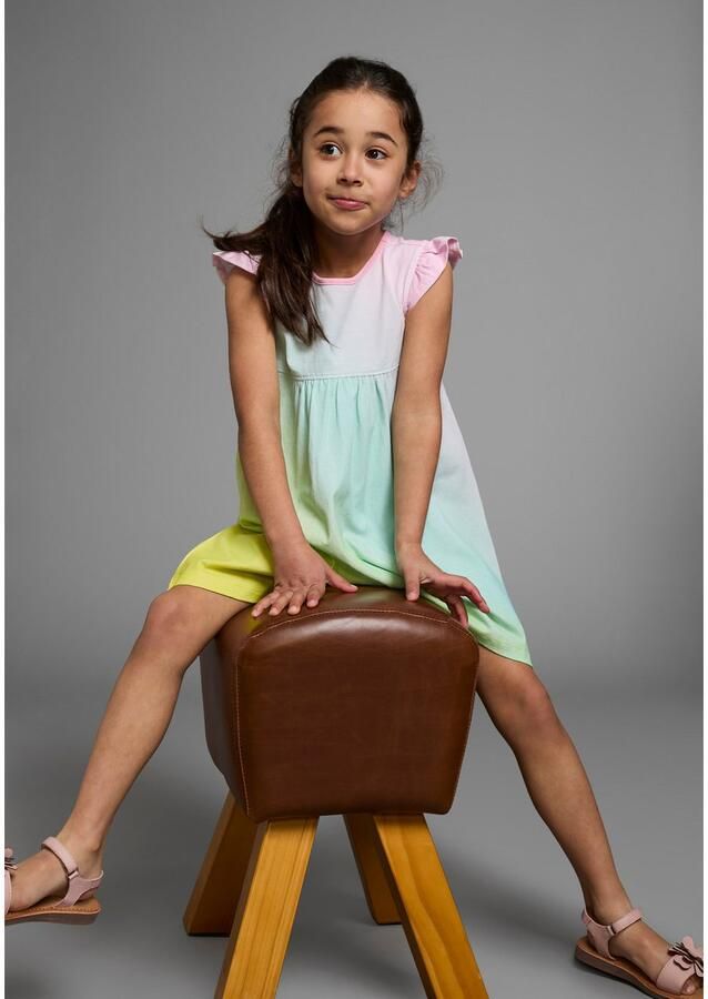 KIDSWORLD Jerseyjurk In de kleuren van de regenboog knielange wijd uitlopende snit van katoen - Foto 3