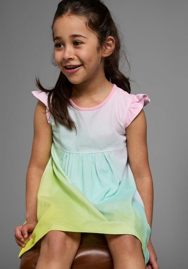 KIDSWORLD Jerseyjurk In de kleuren van de regenboog knielange wijd uitlopende snit van katoen - Foto 6