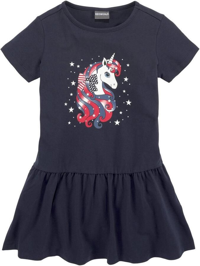 KIDSWORLD Jerseyjurk Met eenhoorn van katoen en elastaan korte mouw