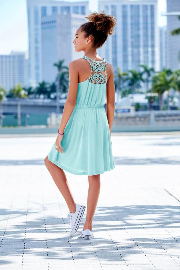 KIDSWORLD Jerseyjurk Viscosejurk_voor meisjes knie-vrij romantisch van viscose brede bandjes - Foto 5