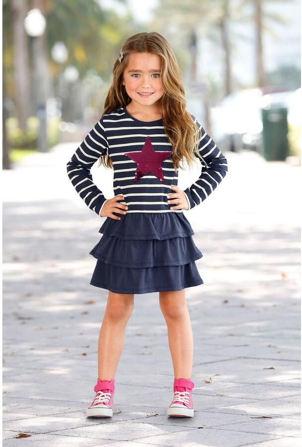 KIDSWORLD Jerseyjurk Voor kleine meisjes voor feesten en speciale gelegenheden knie-vrije lengte modieuze stijl - Foto 7