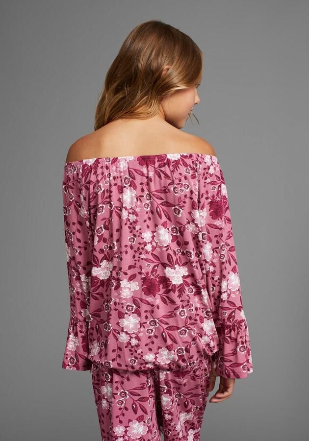 KIDSWORLD Shirt met carmenhals Shirt van viscose wijde pasvorm met bloemenpatroon en print carmenhals - Foto 4