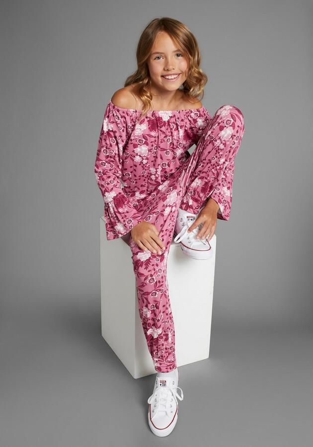KIDSWORLD Shirt met carmenhals Shirt van viscose wijde pasvorm met bloemenpatroon en print carmenhals - Foto 5