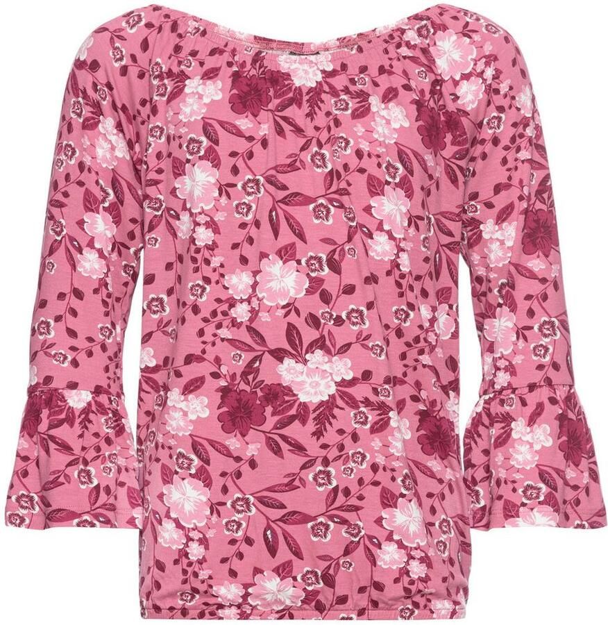 KIDSWORLD Shirt met carmenhals Shirt van viscose wijde pasvorm met bloemenpatroon en print carmenhals