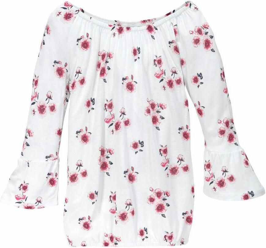 KIDSWORLD Shirt met carmenhals Shirt van viscose wijde pasvorm met bloemenpatroon en print carmenhals - Foto 10