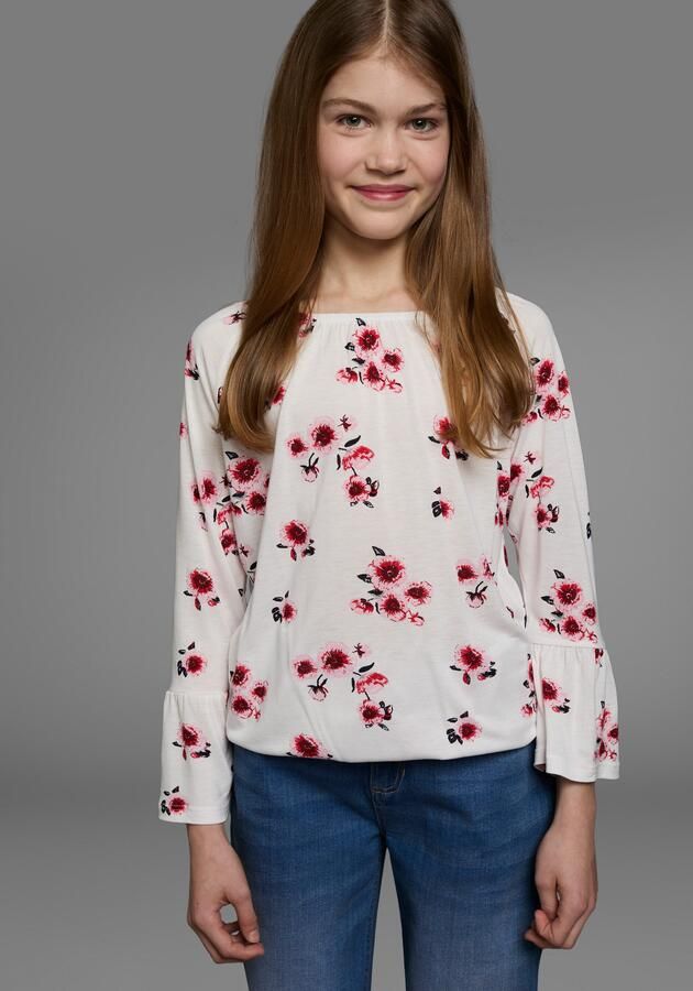 KIDSWORLD Shirt met carmenhals Shirt van viscose wijde pasvorm met bloemenpatroon en print carmenhals - Foto 5