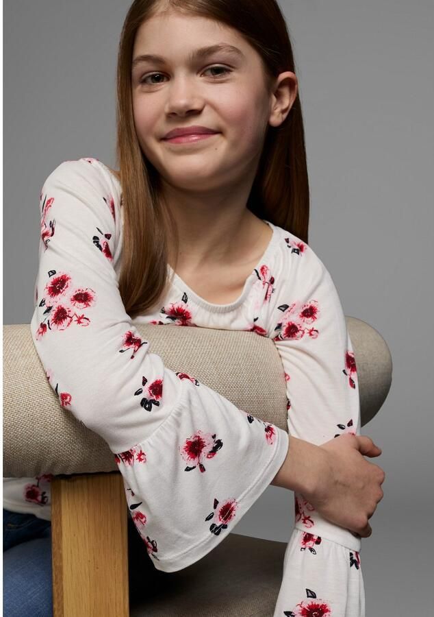 KIDSWORLD Shirt met carmenhals Shirt van viscose wijde pasvorm met bloemenpatroon en print carmenhals - Foto 4