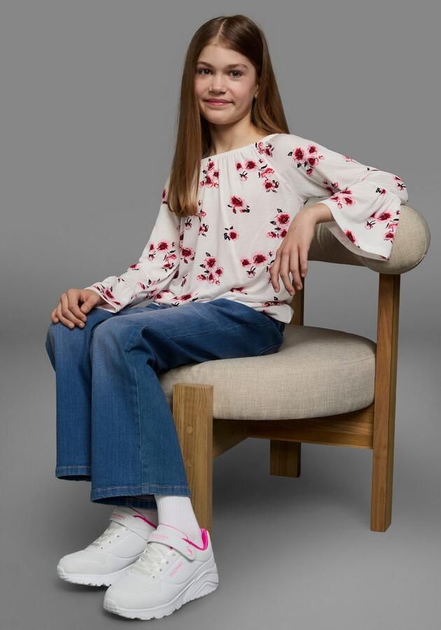 KIDSWORLD Shirt met carmenhals Shirt van viscose wijde pasvorm met bloemenpatroon en print carmenhals - Foto 8