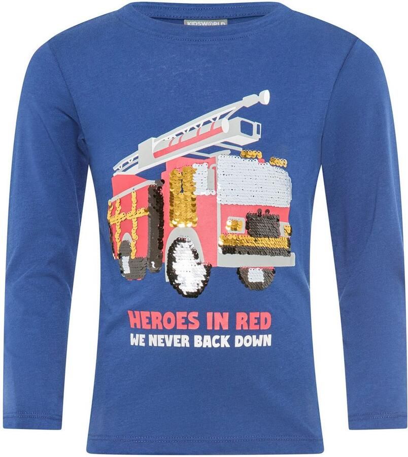 KIDSWORLD Shirt met lange mouwen Brandweer pailletten shirt Brandweer print met pailletten