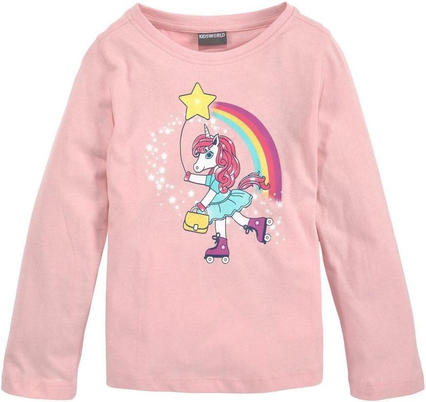 KIDSWORLD Shirt met lange mouwen Eenhoorn op skateschoenen Lange mouwen basic pasvorm met stijlvolle print en glinsterende print