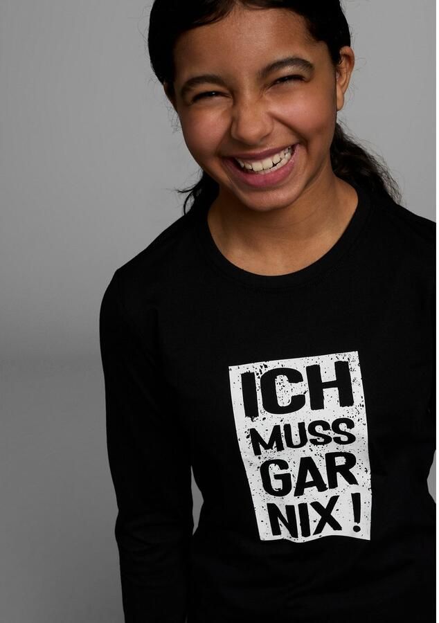 KIDSWORLD Shirt met lange mouwen Ich muss gar nix! Lange mouwen basic pasvorm bedrukt ronde hals - Foto 3
