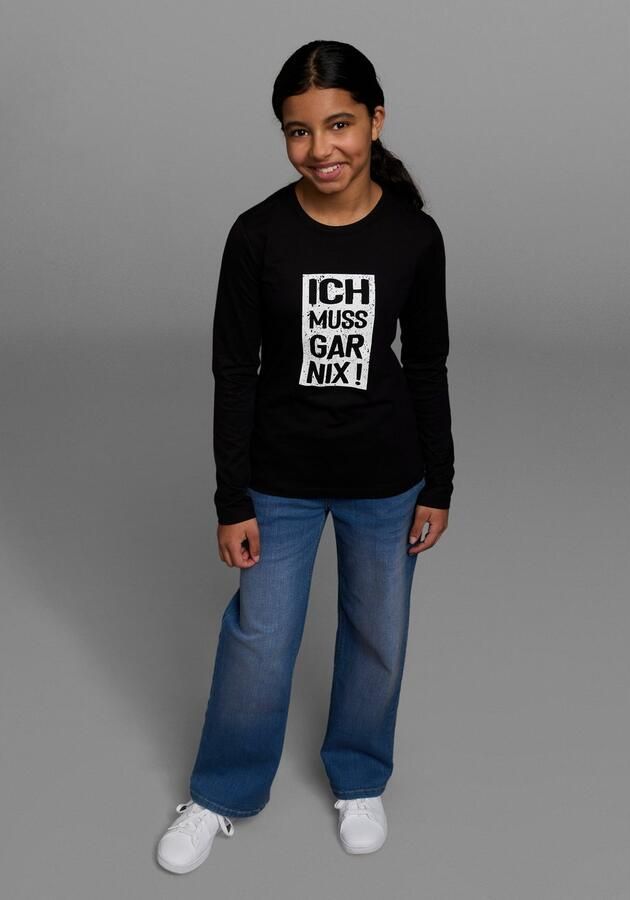 KIDSWORLD Shirt met lange mouwen Ich muss gar nix! Lange mouwen basic pasvorm bedrukt ronde hals - Foto 7