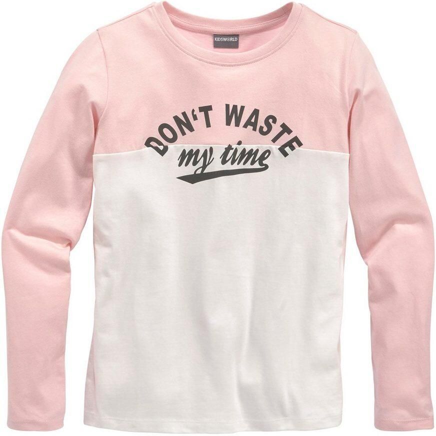 KIDSWORLD Shirt met lange mouwen Met spreuk-print: Don´t waste my time Lange mouwen basic pasvorm colourblocking-look ronde hals - Foto 7