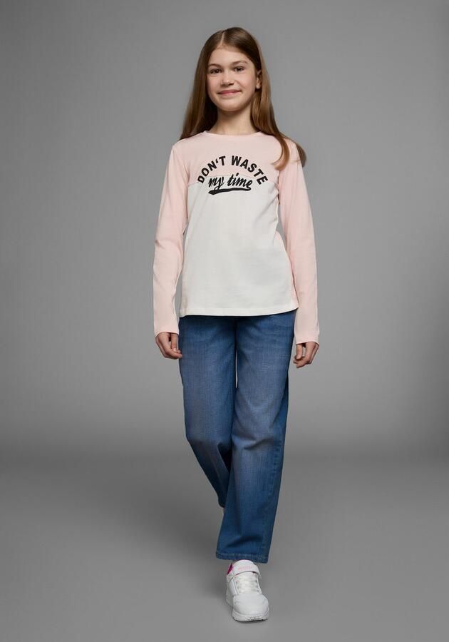 KIDSWORLD Shirt met lange mouwen Met spreuk-print: Don´t waste my time Lange mouwen basic pasvorm colourblocking-look ronde hals - Foto 5