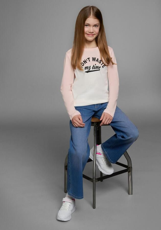 KIDSWORLD Shirt met lange mouwen Met spreuk-print: Don´t waste my time Lange mouwen basic pasvorm colourblocking-look ronde hals - Foto 6