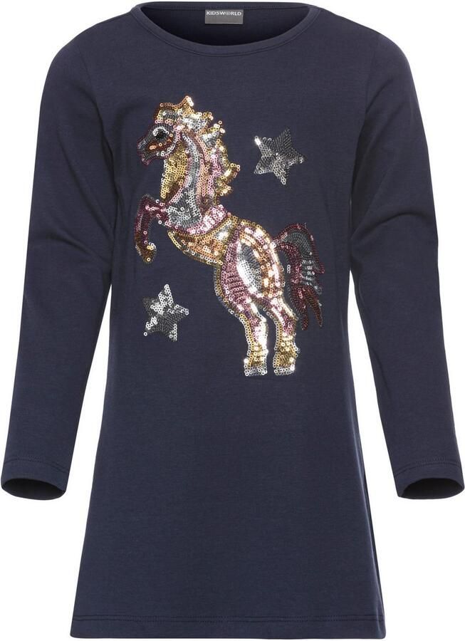 KIDSWORLD Shirt met lange mouwen Paard Lange mouwen uitlopende snit bedrukt ronde hals