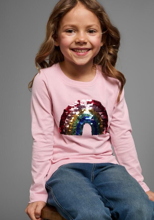 KIDSWORLD Shirt met lange mouwen Regenboog pailletten-applicatie Lange mouwen basic pasvorm met glanzende pailletten-applicaties - Foto 5