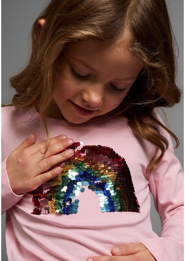 KIDSWORLD Shirt met lange mouwen Regenboog pailletten-applicatie Lange mouwen basic pasvorm met glanzende pailletten-applicaties - Foto 3