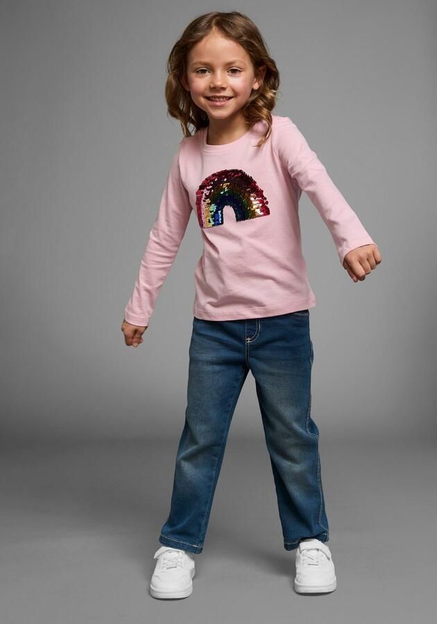 KIDSWORLD Shirt met lange mouwen Regenboog pailletten-applicatie Lange mouwen basic pasvorm met glanzende pailletten-applicaties - Foto 6