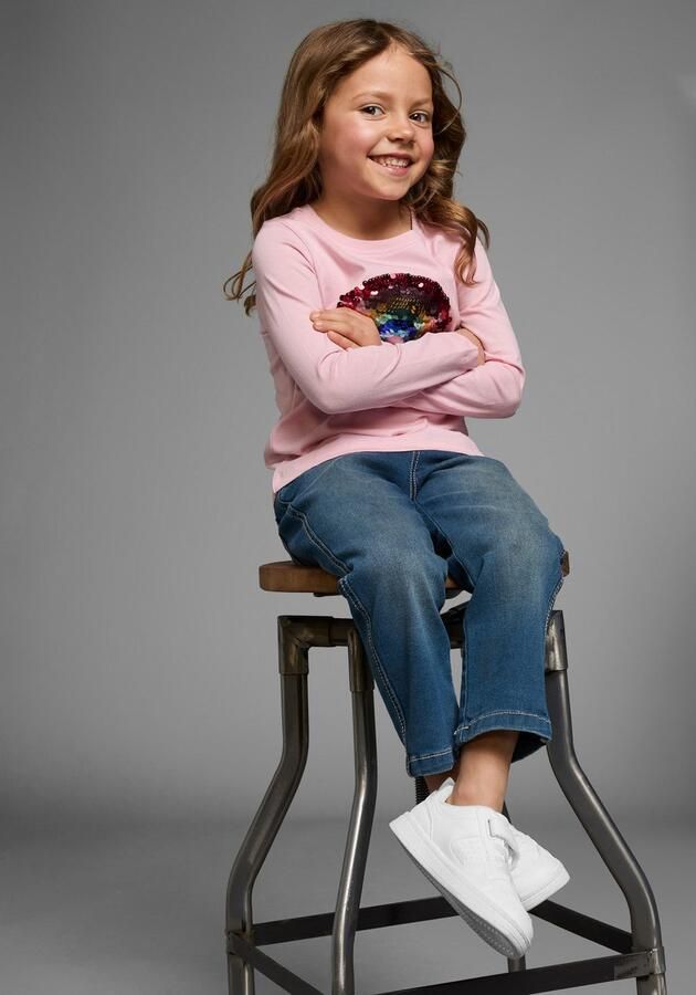 KIDSWORLD Shirt met lange mouwen Regenboog pailletten-applicatie Lange mouwen basic pasvorm met glanzende pailletten-applicaties - Foto 7