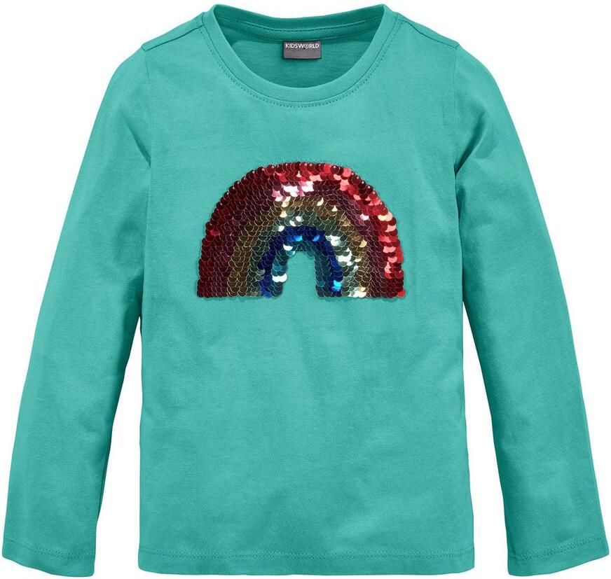 KIDSWORLD Shirt met lange mouwen Regenboog pailletten-applicatie Lange mouwen basic pasvorm met glanzende pailletten-applicaties - Foto 8