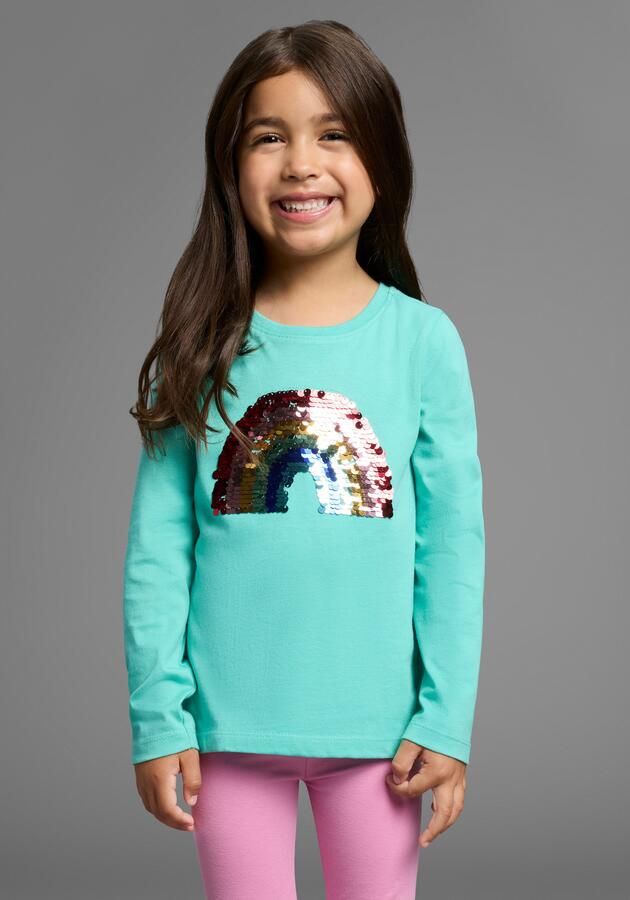 KIDSWORLD Shirt met lange mouwen Regenboog pailletten-applicatie Lange mouwen basic pasvorm met glanzende pailletten-applicaties - Foto 4
