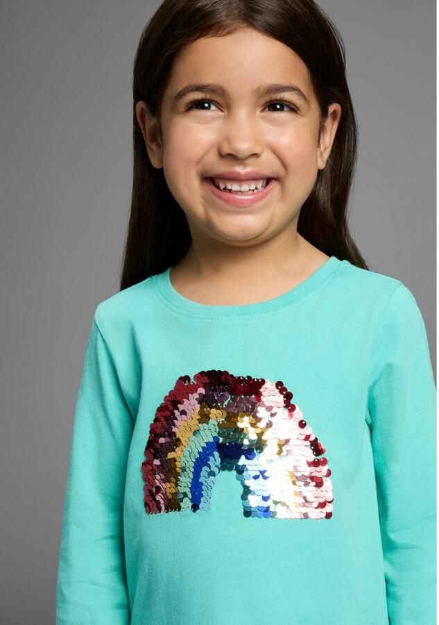 KIDSWORLD Shirt met lange mouwen Regenboog pailletten-applicatie Lange mouwen basic pasvorm met glanzende pailletten-applicaties - Foto 3