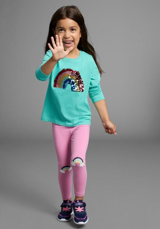 KIDSWORLD Shirt met lange mouwen Regenboog pailletten-applicatie Lange mouwen basic pasvorm met glanzende pailletten-applicaties - Foto 7