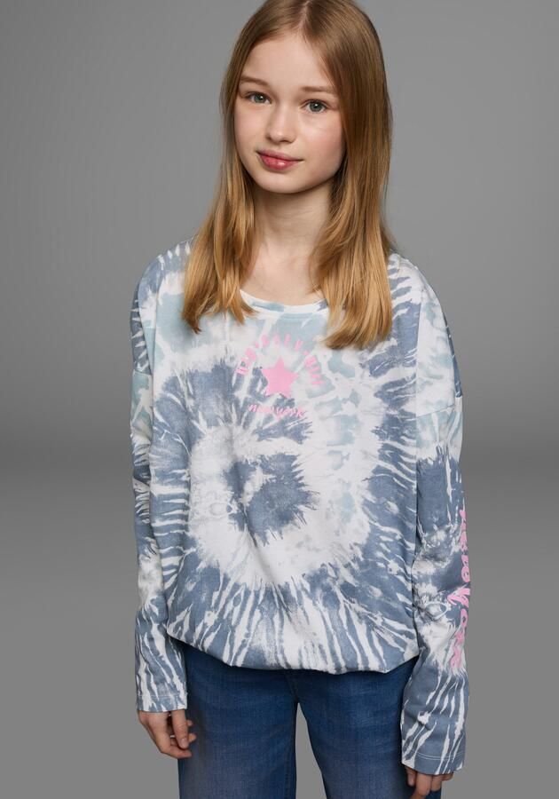 KIDSWORLD Shirt met vleermuismouwen Batik-look shirt Lange mouwen met elastiek aan de zoom stijlvolle opdruk - Foto 4