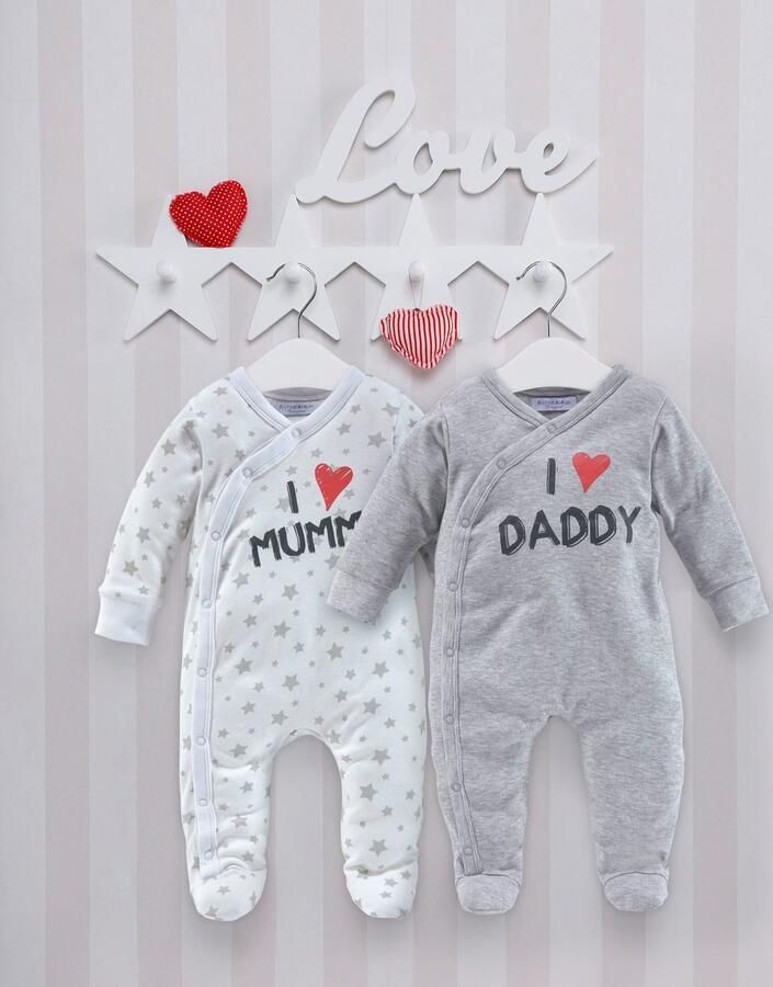 KIDSWORLD Slaaponesie 2-delige slaapoveralls: I love Mummy I love Daddy (2-delig Set van 2) - Foto 2