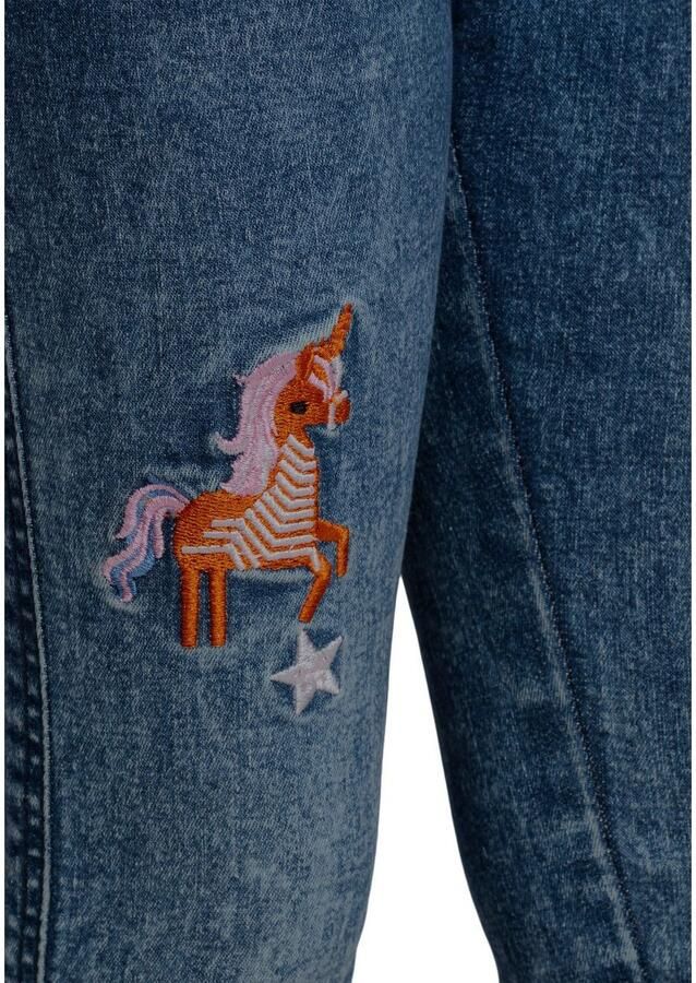KIDSWORLD Stretch jeans Basic jeans met mooie borduursels smalle broekpasvorm met verstelbare elastiek in de taille lang