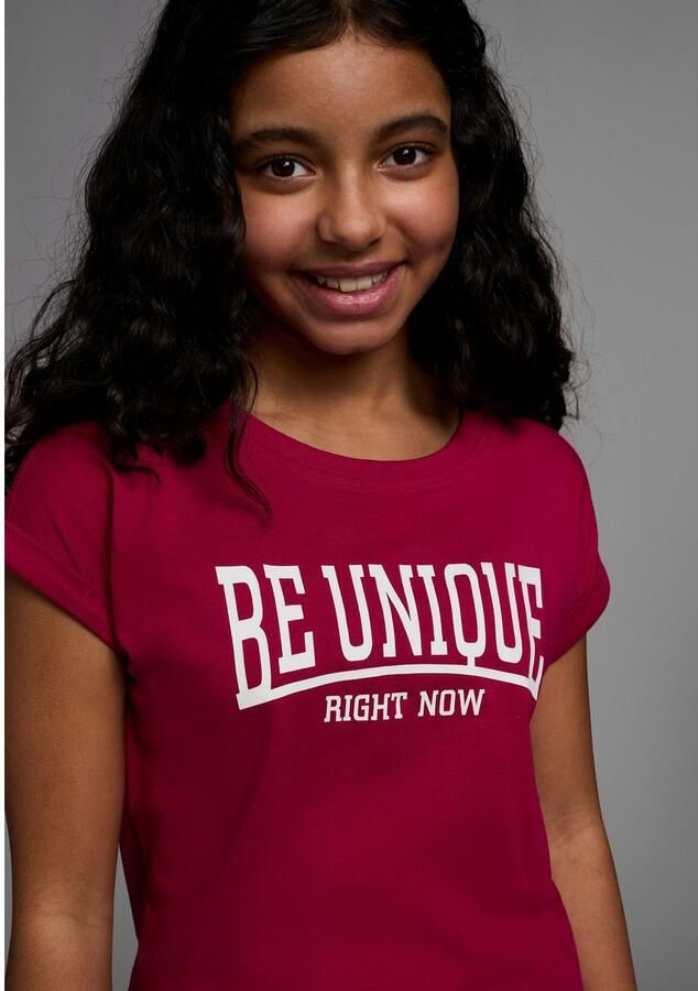 KIDSWORLD T-shirt Be unique right now korte mouwen bedrukt ronde hals