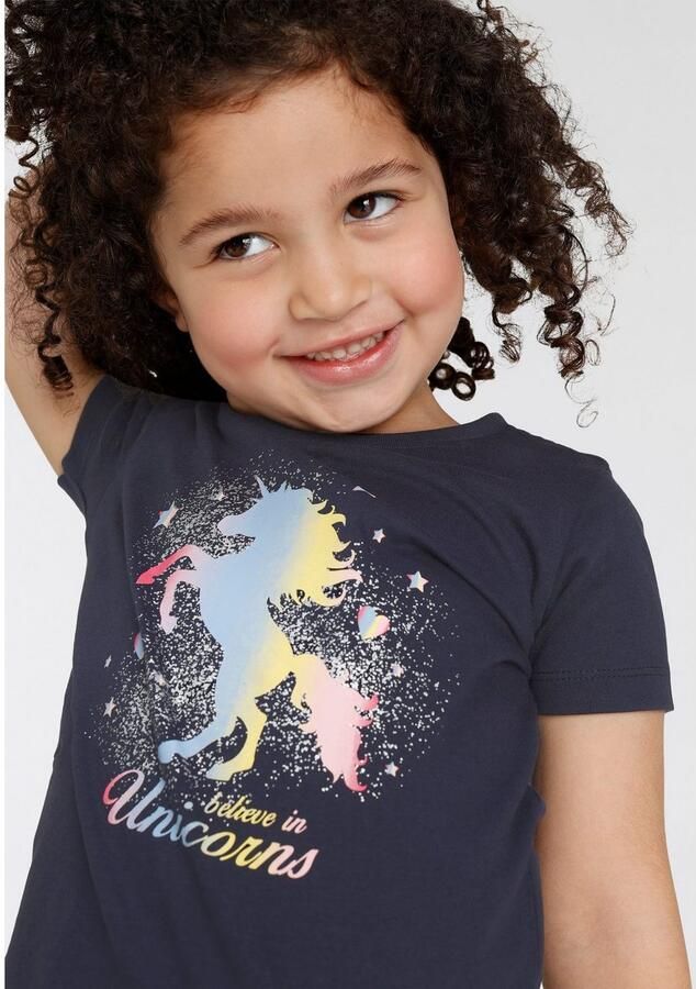 KIDSWORLD T-shirt Believe in Unicorns Korte mouwen heuplange pasvorm met glinsterende print ronde hals - Foto 3