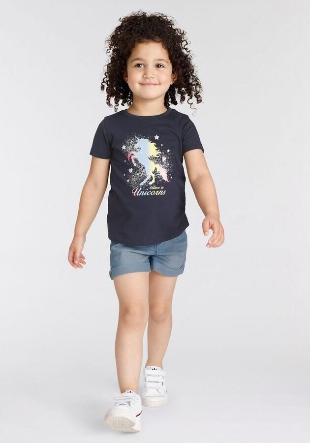 KIDSWORLD T-shirt Believe in Unicorns Korte mouwen heuplange pasvorm met glinsterende print ronde hals - Foto 5