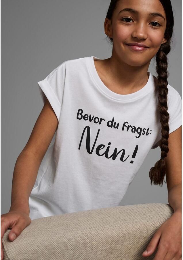 KIDSWORLD T-shirt Bevor Du fragst: NEIN! Korte mouwen met print ronde hals