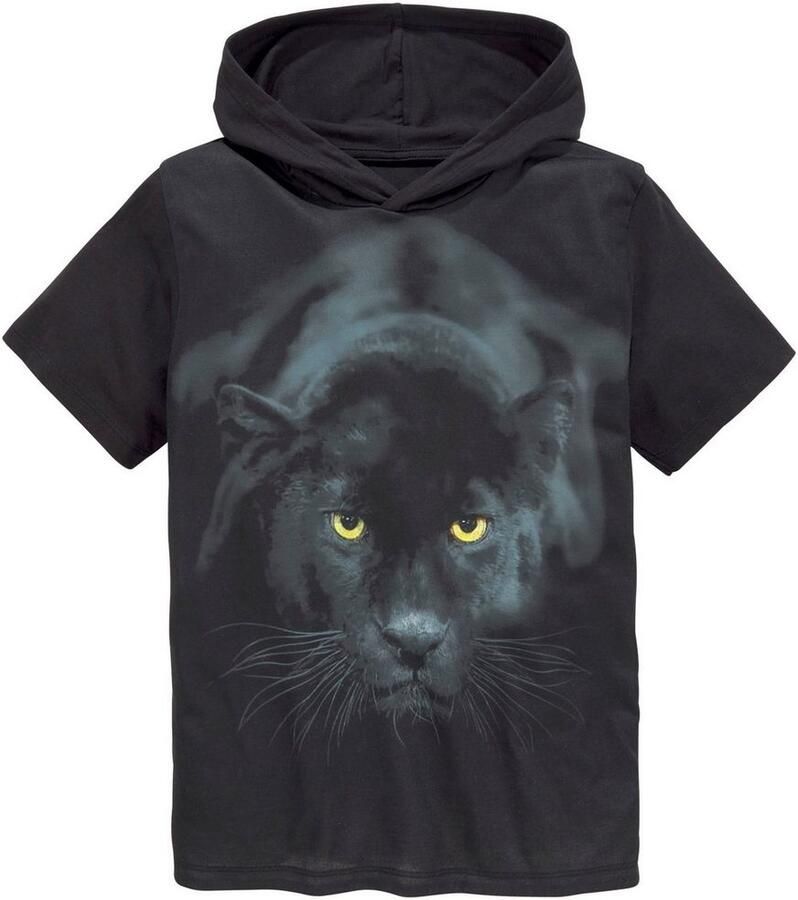 KIDSWORLD T-shirt Capuchon T-shirt met fotoprint: PANTHER Korte mouwen modieuze pasvorm met stijlvolle print