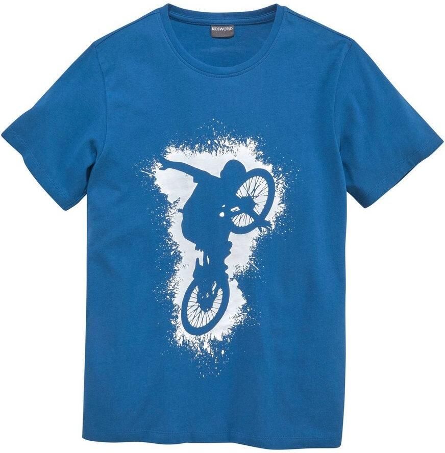 KIDSWORLD T-shirt Met casual print: BIKER Korte mouwen bedrukt ronde hals van katoen