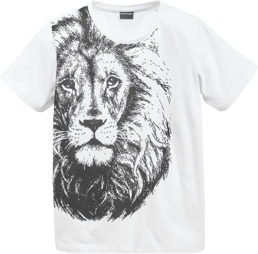 KIDSWORLD T-shirt Met coole LEEUW-print Korte mouwen basic pasvorm bedrukt ronde hals
