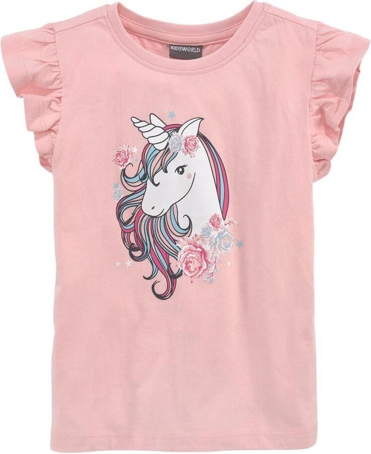 KIDSWORLD T-shirt Met eenhoornprint Korte mouwen basic gesneden met modieuze print
