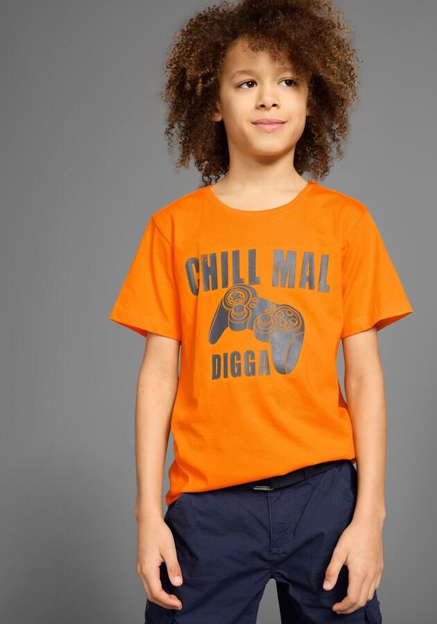 KIDSWORLD T-shirt Met spreuk: CHILL MAL Korte mouwen basic stijl met coole teksten ronde hals - Foto 6