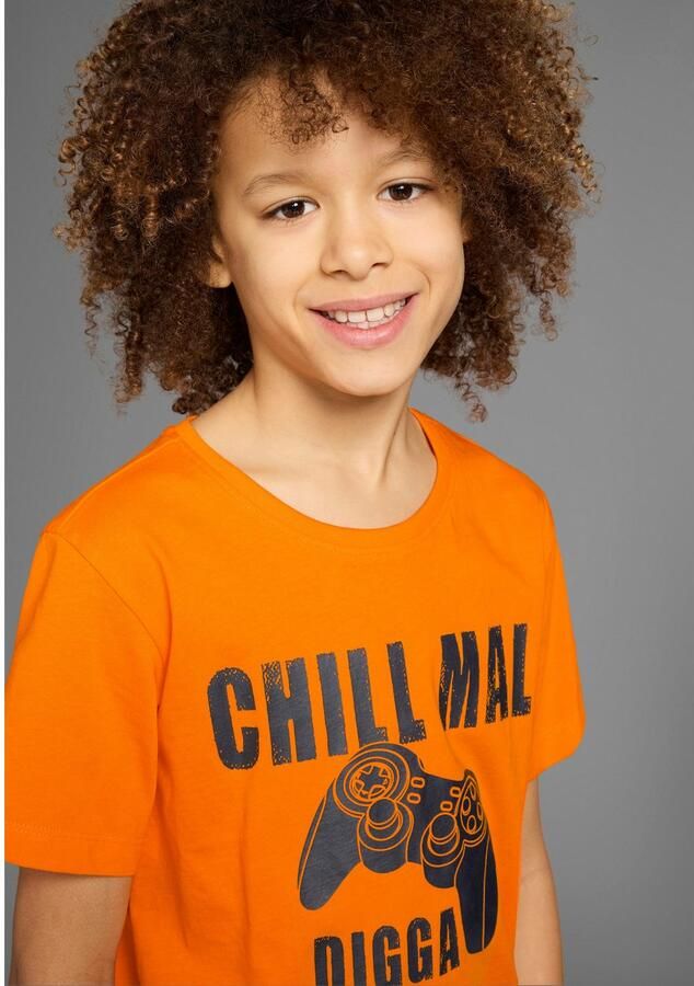 KIDSWORLD T-shirt Met spreuk: CHILL MAL Korte mouwen basic stijl met coole teksten ronde hals - Foto 3