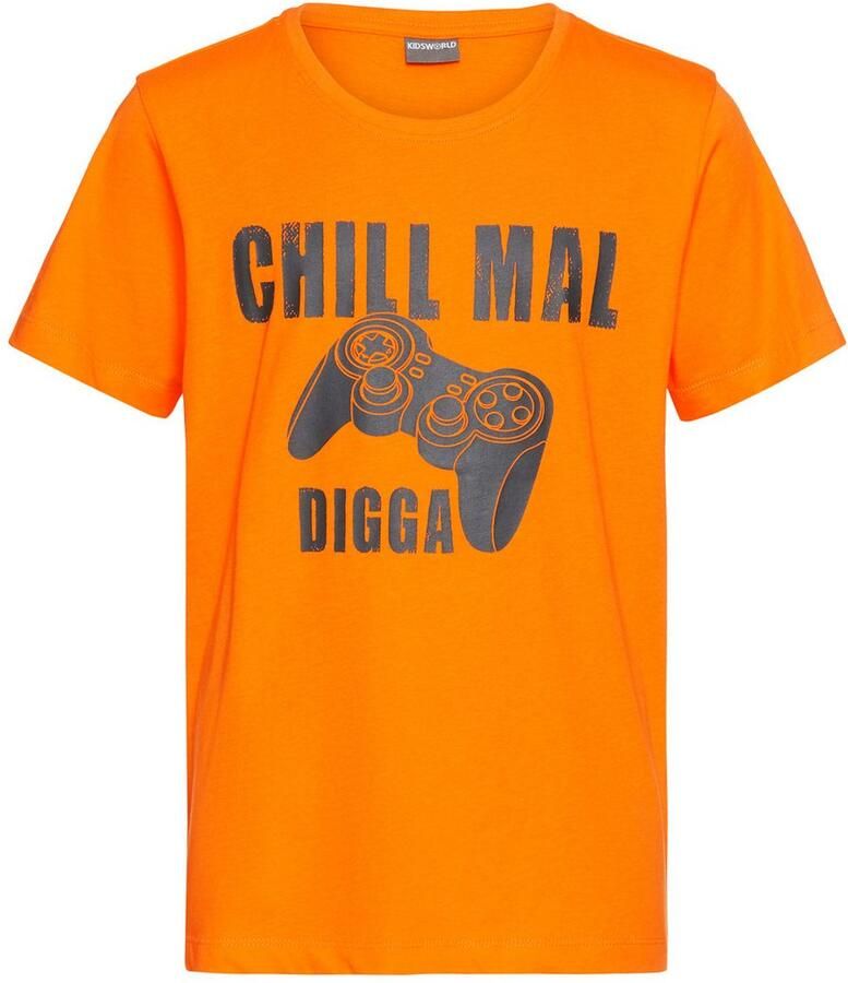 KIDSWORLD T-shirt Met spreuk: CHILL MAL Korte mouwen basic stijl met coole teksten ronde hals