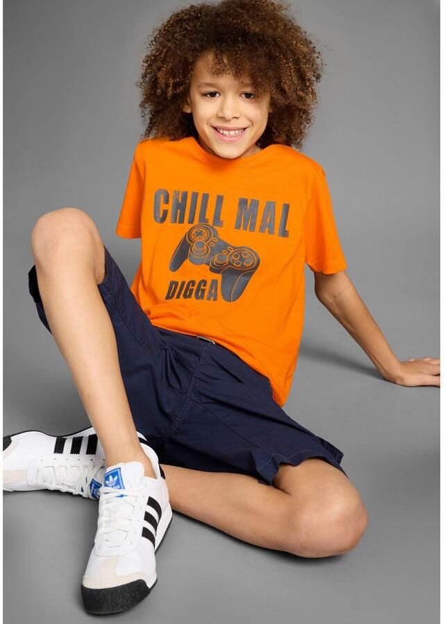 KIDSWORLD T-shirt Met spreuk: CHILL MAL Korte mouwen basic stijl met coole teksten ronde hals - Foto 2