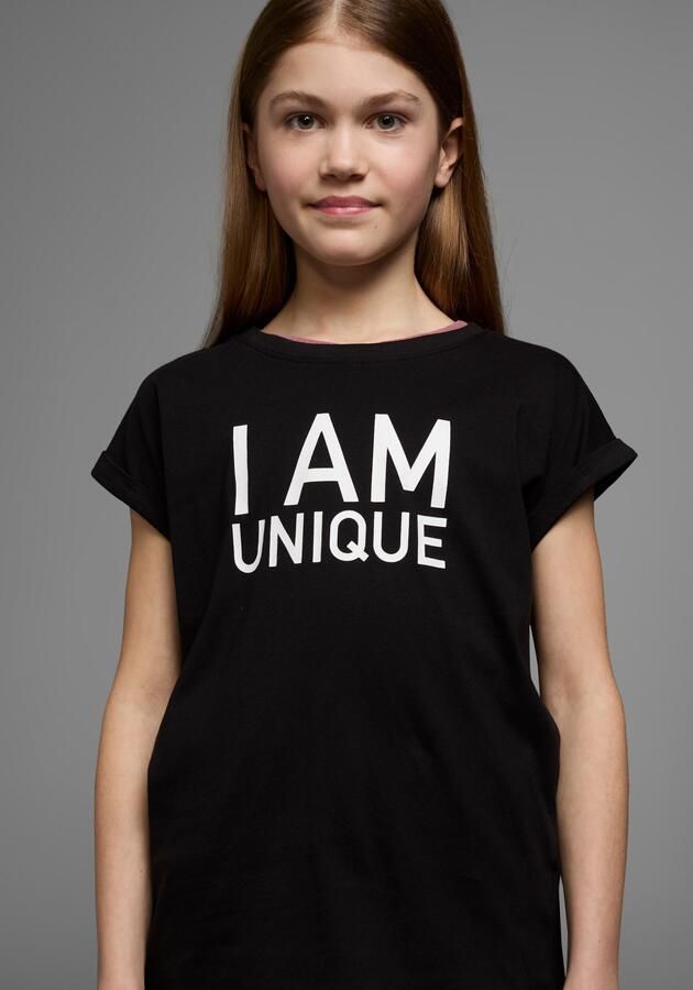 KIDSWORLD T-shirt Met spreuk: I AM UNIQUE korte mouwen wijd gesneden bedrukt ronde hals - Foto 4
