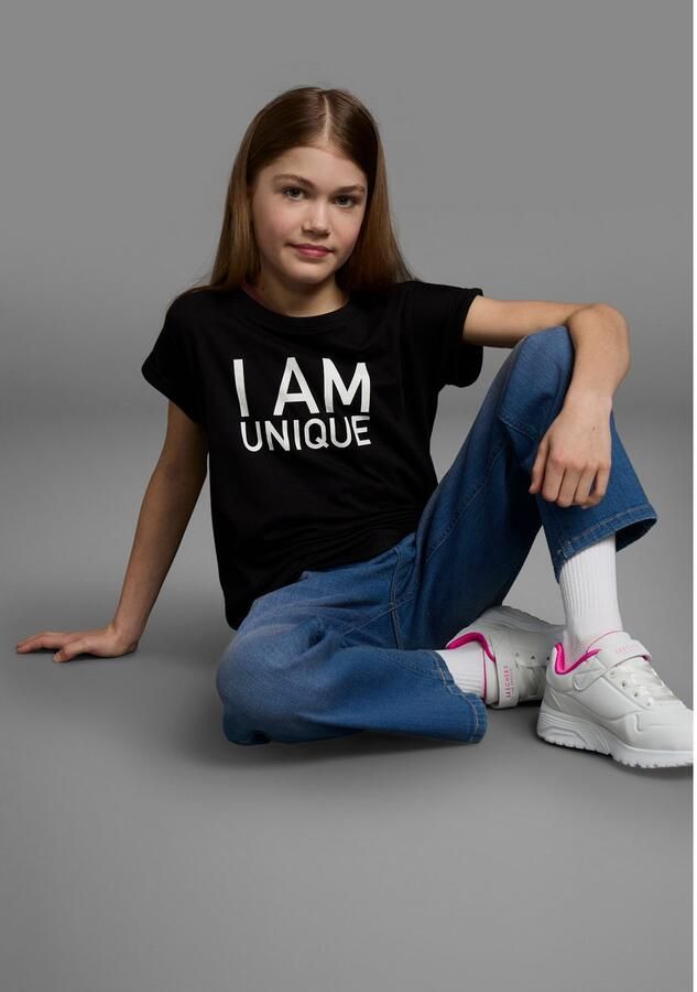 KIDSWORLD T-shirt Met spreuk: I AM UNIQUE korte mouwen wijd gesneden bedrukt ronde hals - Foto 3