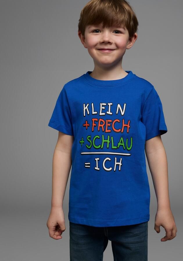 KIDSWORLD T-shirt Met spreuk: KLEIN+FRECH+SCHLAU... Korte mouwen basic pasvorm bedrukt ronde hals - Foto 3