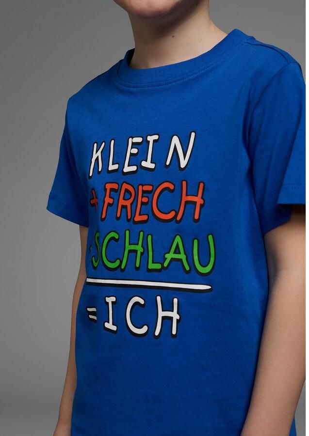 KIDSWORLD T-shirt Met spreuk: KLEIN+FRECH+SCHLAU... Korte mouwen basic pasvorm bedrukt ronde hals - Foto 2